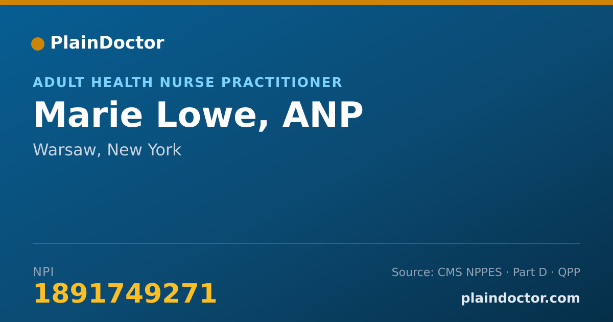 Shareable card for Marie Lowe, ANP - Adult Health Nurse Practitioner, Warsaw, NY