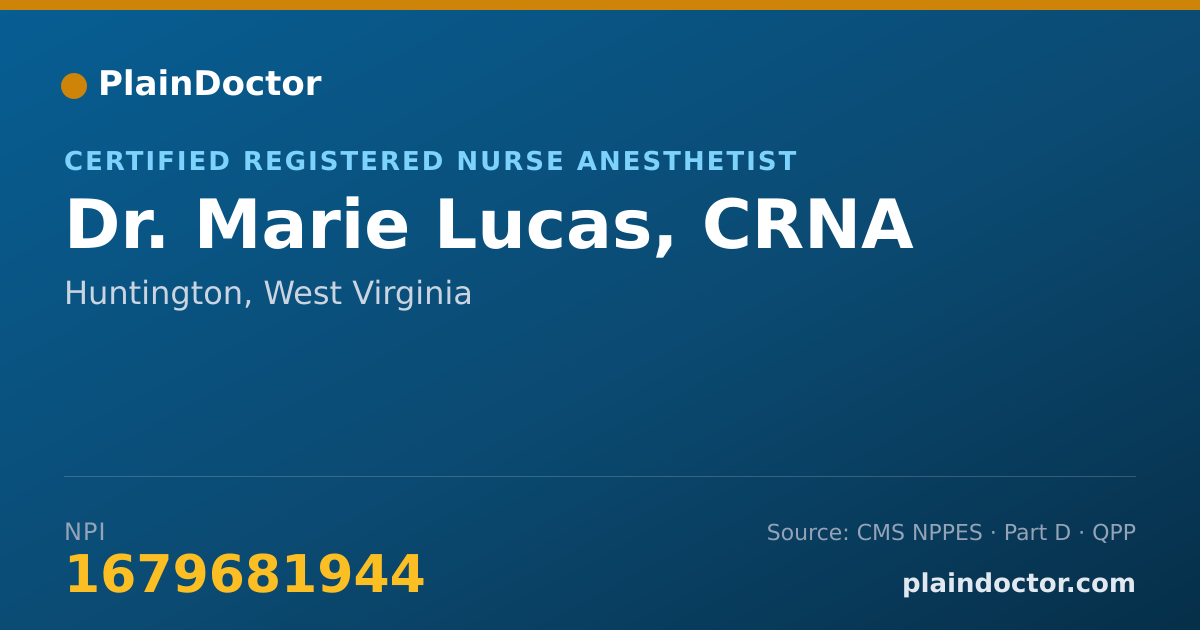 Shareable card for Marie Lucas, CRNA - Certified Registered Nurse Anesthetist, Huntington, WV