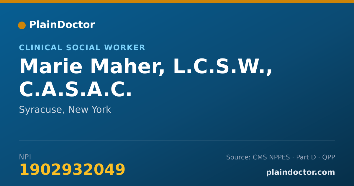 Shareable card for Marie Maher, L.C.S.W., C.A.S.A.C. - Addiction (Substance Use Disorder) Counselor, Syracuse, NY