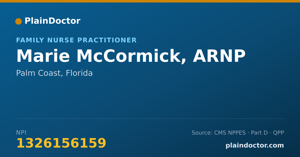 Shareable card for Marie McCormick, ARNP - Nurse Practitioner, Palm Coast, FL