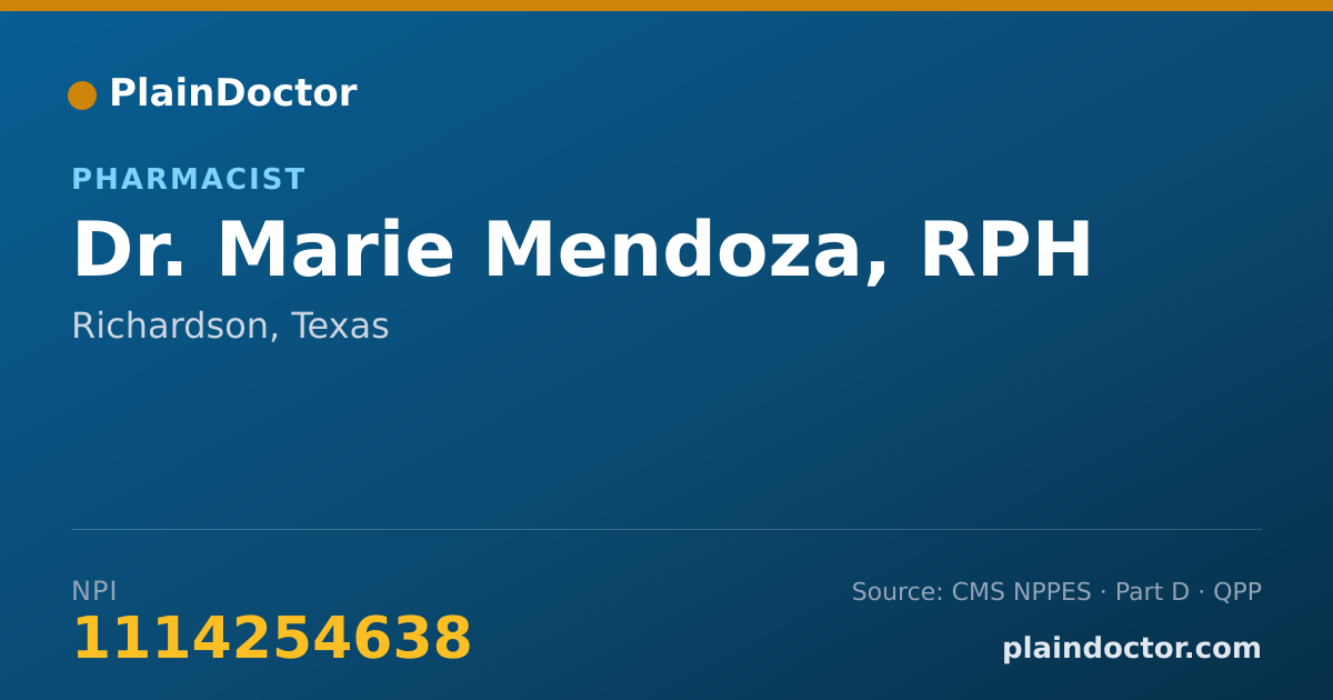Shareable card for Marie Mendoza, RPH - Pharmacist, Richardson, TX