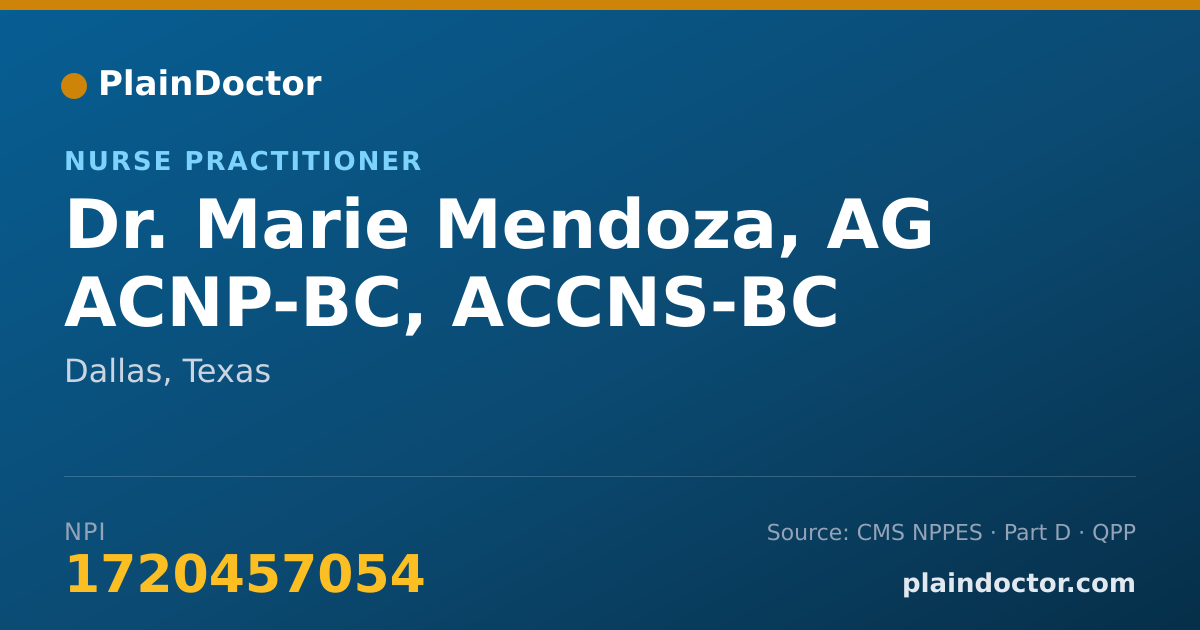 Shareable card for Marie Mendoza, AG ACNP-BC, ACCNS-BC - Nurse Practitioner, Dallas, TX