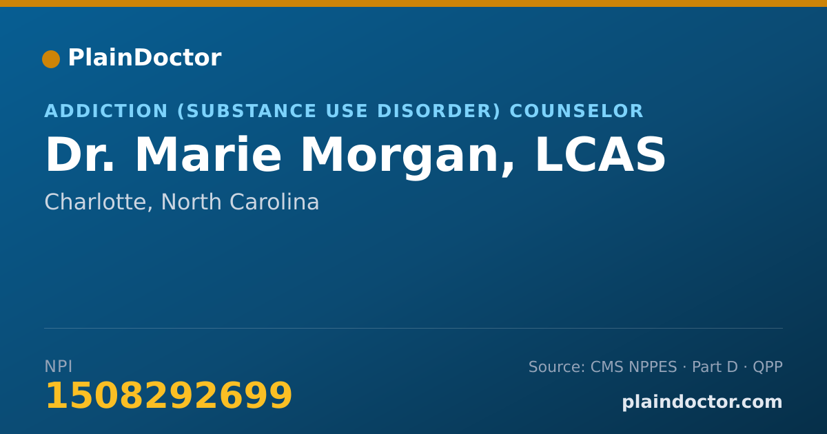 Shareable card for Marie Morgan, LCAS - Addiction (Substance Use Disorder) Counselor, Charlotte, NC