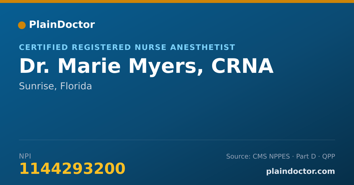 Shareable card for Marie Myers, CRNA - Certified Registered Nurse Anesthetist, Sunrise, FL
