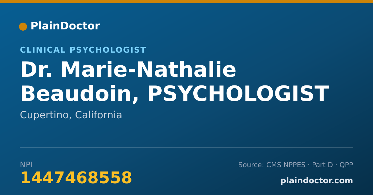 Shareable card for Marie-Nathalie Beaudoin, PSYCHOLOGIST - Clinical Psychologist, Cupertino, CA