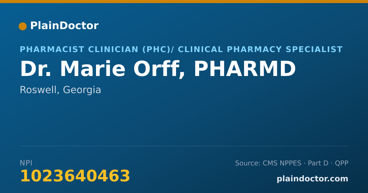 Shareable card for Marie Orff, PHARMD - Pharmacist Clinician (PhC)/ Clinical Pharmacy Specialist, Roswell, GA