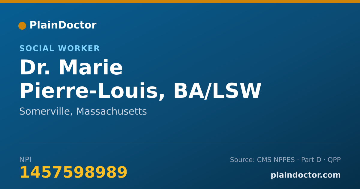 Shareable card for Marie Pierre-Louis, BA/LSW - Social Worker, Somerville, MA