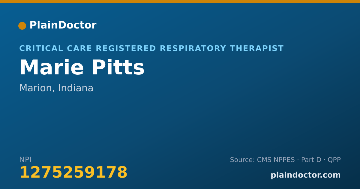 Shareable card for Marie Pitts - Critical Care Registered Respiratory Therapist, Marion, IN