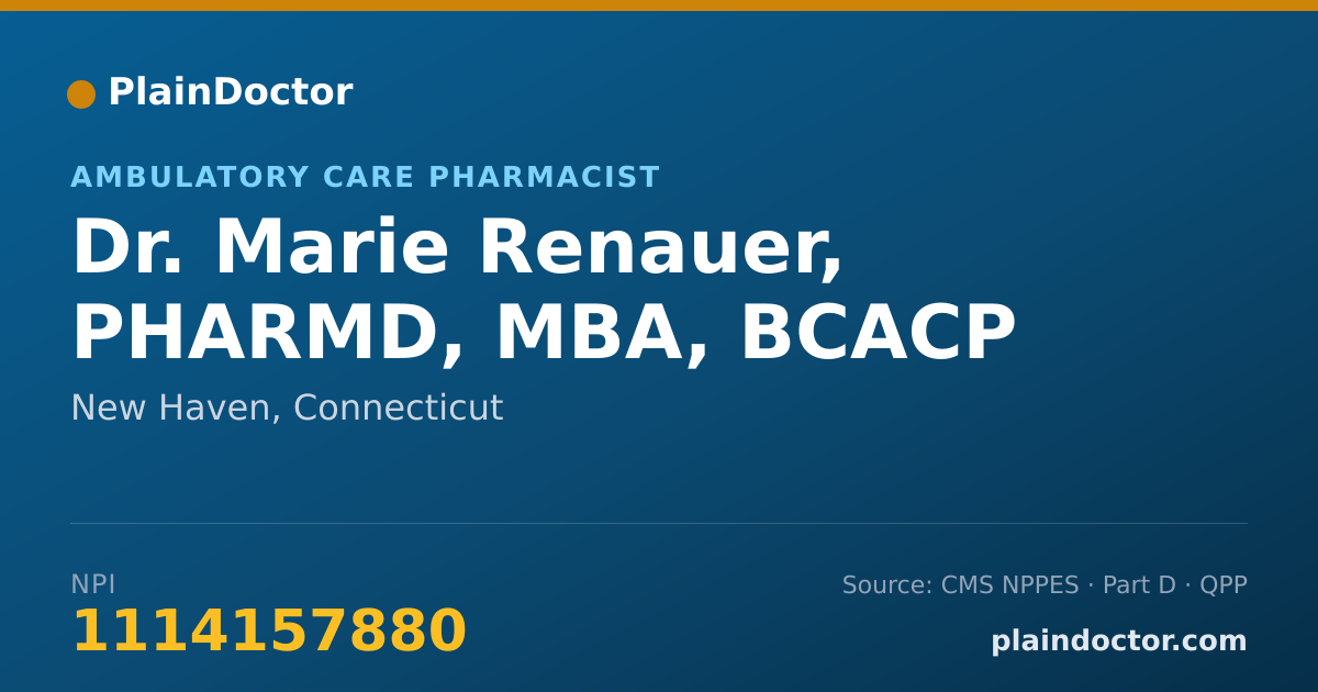 Shareable card for Marie Renauer, PHARMD, MBA, BCACP - Pharmacist, New Haven, CT
