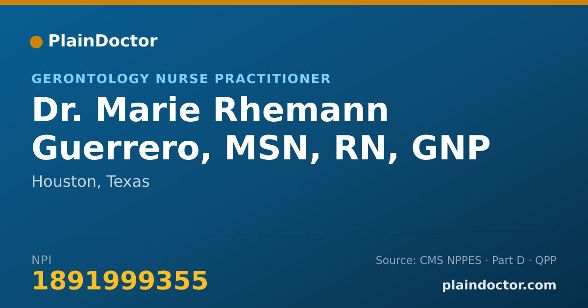 Shareable card for Marie Rhemann Guerrero, MSN, RN, GNP - Gerontology Nurse Practitioner, Houston, TX