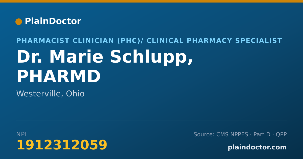 Shareable card for Marie Schlupp, PHARMD - Pharmacist Clinician (PhC)/ Clinical Pharmacy Specialist, Westerville, OH