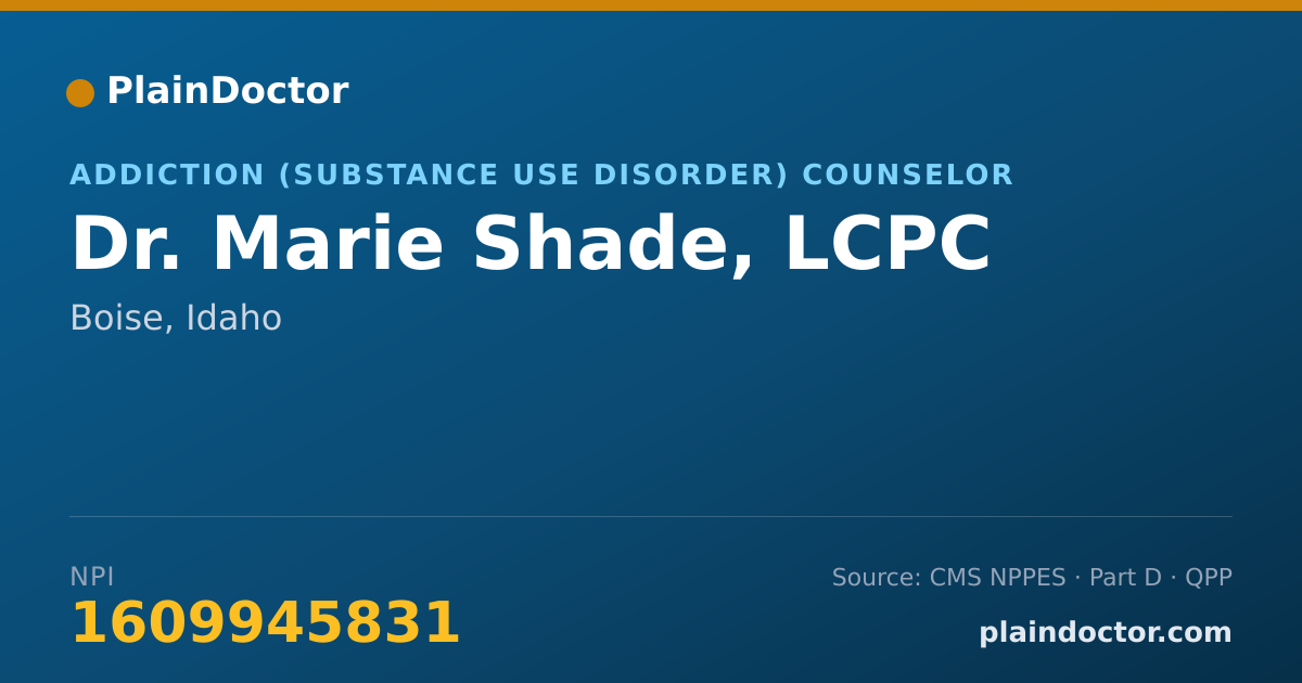 Shareable card for Marie Shade, LCPC - Addiction (Substance Use Disorder) Counselor, Boise, ID
