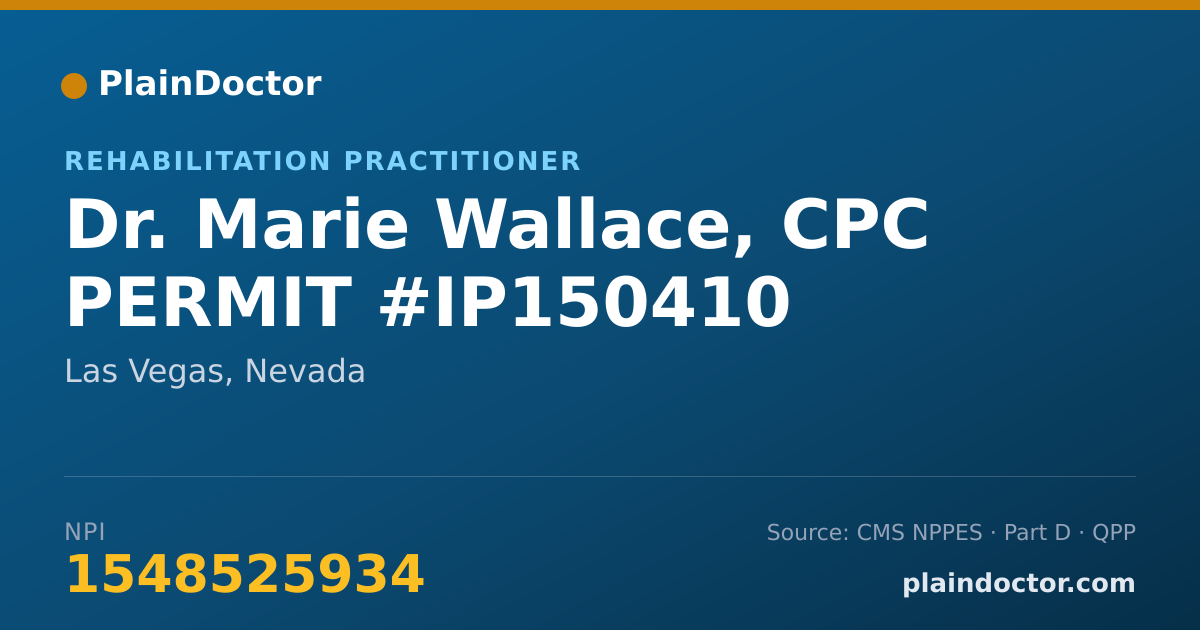 Shareable card for Marie Wallace, CPC PERMIT #IP150410 - Rehabilitation Practitioner, Las Vegas, NV