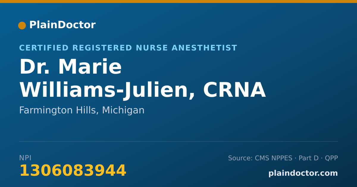 Shareable card for Marie Williams-Julien, CRNA - Certified Registered Nurse Anesthetist, Farmington Hills, MI