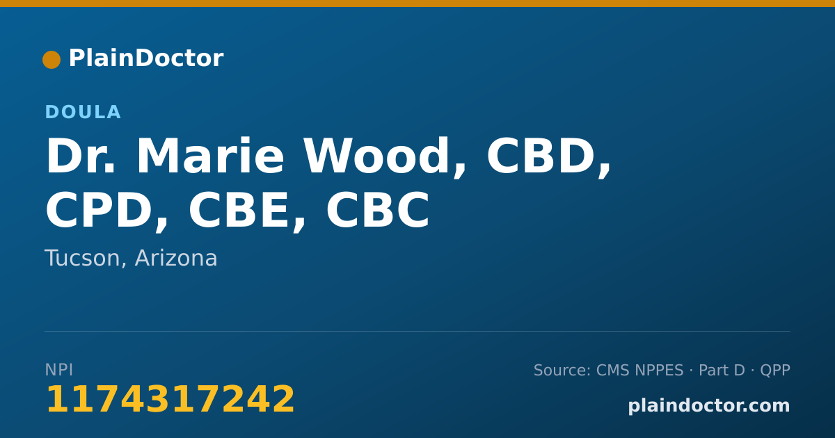 Shareable card for Marie Wood, CBD, CPD, CBE, CBC - Doula, Tucson, AZ