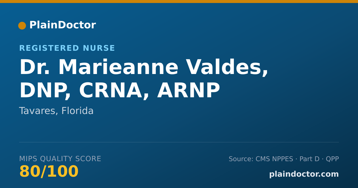 Shareable card for Marieanne Valdes, DNP, CRNA, ARNP - Registered Nurse, Tavares, FL
