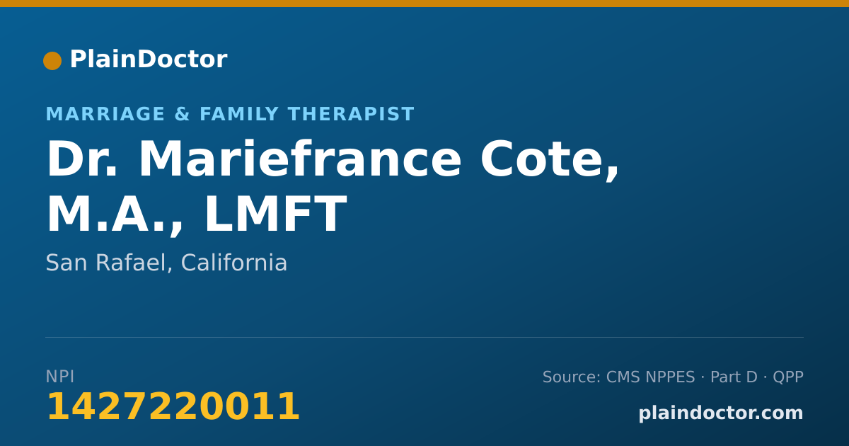 Shareable card for Mariefrance Cote, M.A., LMFT - Marriage & Family Therapist, San Rafael, CA