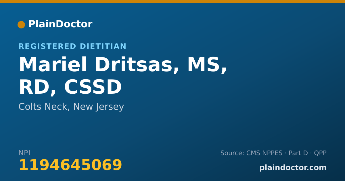 Shareable card for Mariel Dritsas, MS, RD, CSSD - Registered Dietitian, Colts Neck, NJ