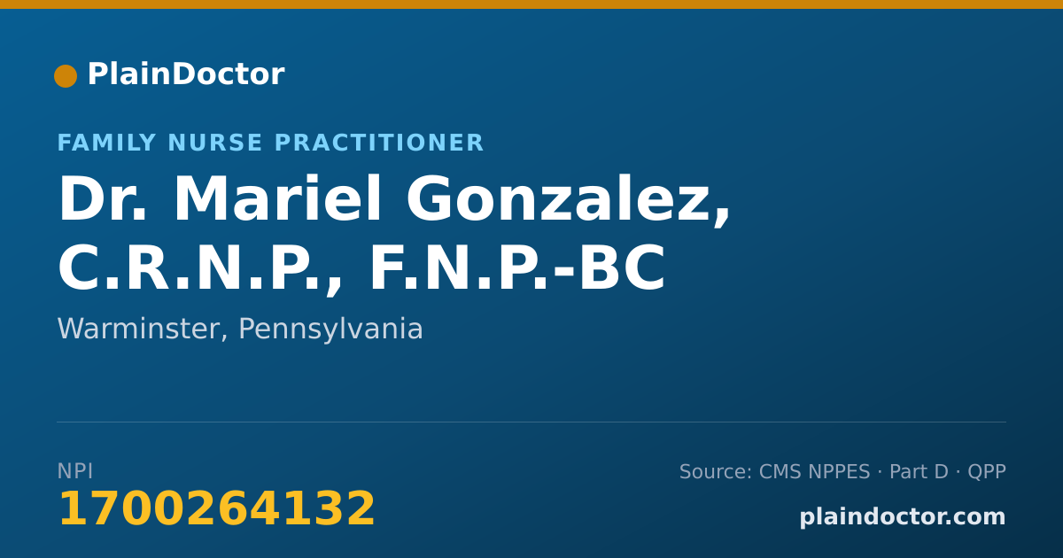 Shareable card for Mariel Gonzalez, C.R.N.P., F.N.P.-BC - Family Nurse Practitioner, Warminster, PA