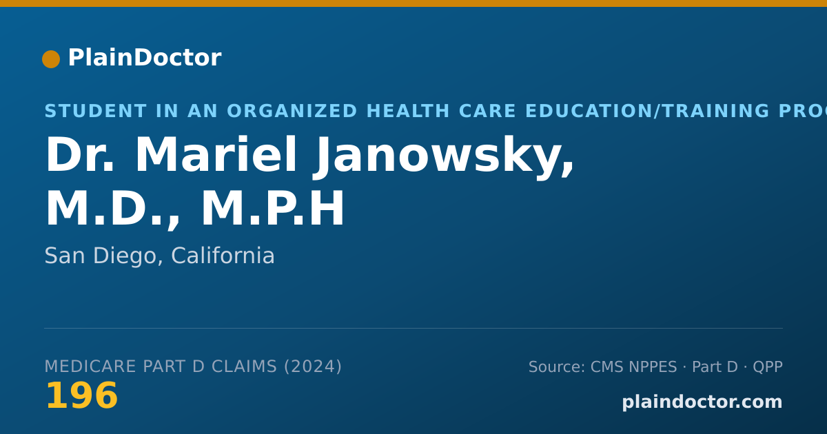 Shareable card for Mariel Janowsky, M.D., M.P.H - Student in an Organized Health Care Education/Training Program, San Diego, CA