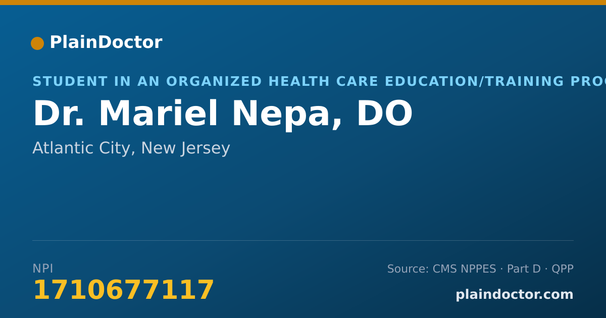 Shareable card for Mariel Nepa, DO - Student in an Organized Health Care Education/Training Program, Atlantic City, NJ