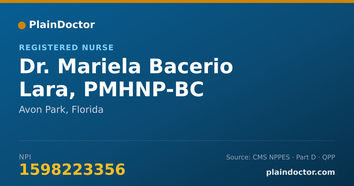 Shareable card for Mariela Bacerio Lara, PMHNP-BC - Registered Nurse, Avon Park, FL