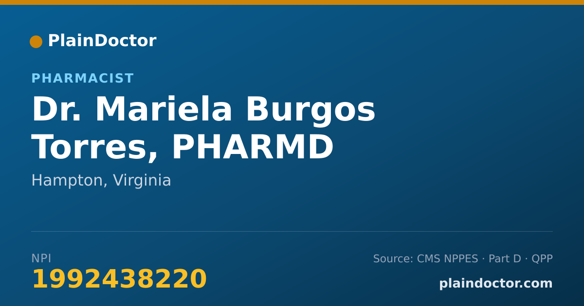 Shareable card for Mariela Burgos Torres, PHARMD - Pharmacist, Hampton, VA