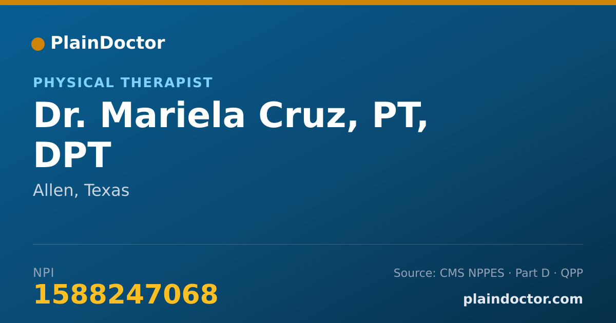 Shareable card for Mariela Cruz, PT, DPT - Physical Therapist, Allen, TX