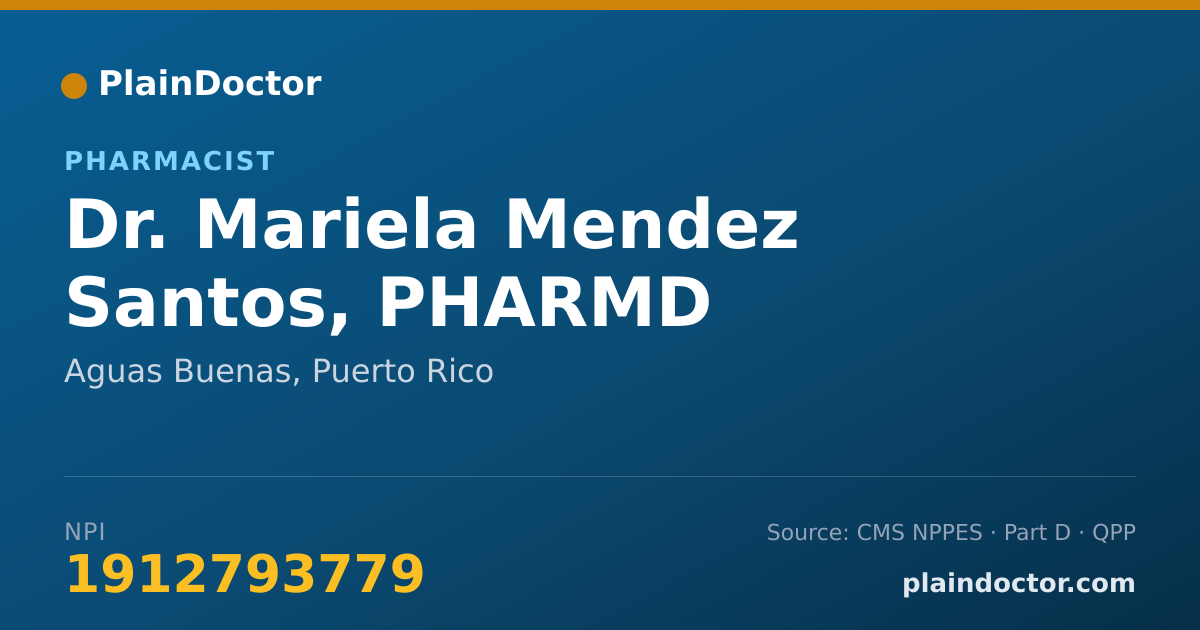 Shareable card for Mariela Mendez Santos, PHARMD - Pharmacist, Aguas Buenas, PR