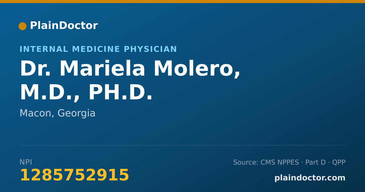 Shareable card for Mariela Molero, M.D., PH.D. - Internal Medicine Physician, Macon, GA