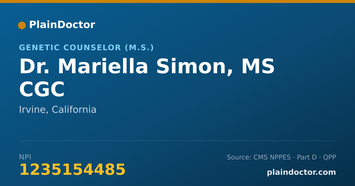 Shareable card for Mariella Simon, MS CGC - Genetic Counselor (M.S.), Irvine, CA