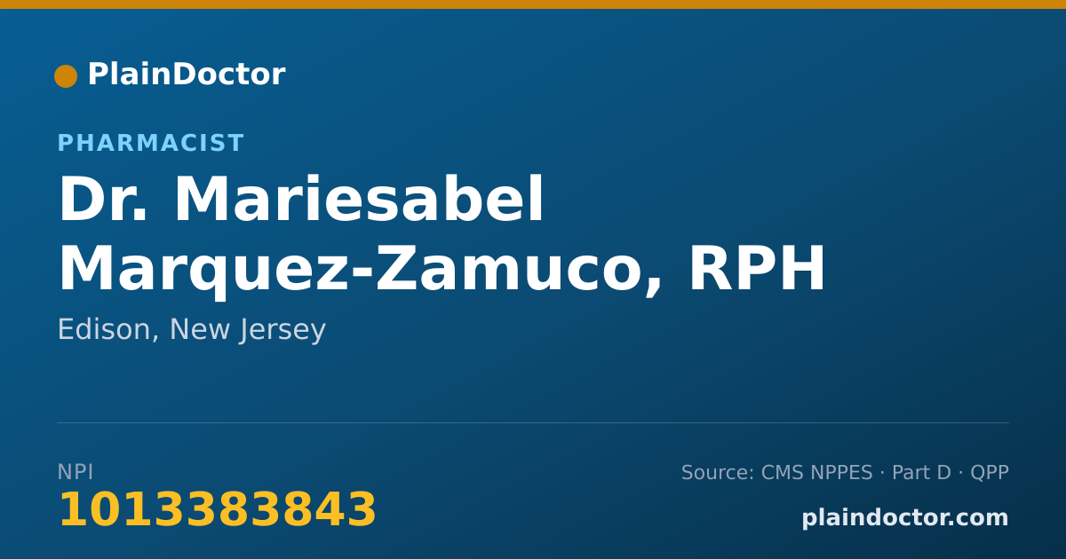 Shareable card for Mariesabel Marquez-Zamuco, RPH - Pharmacist, Edison, NJ