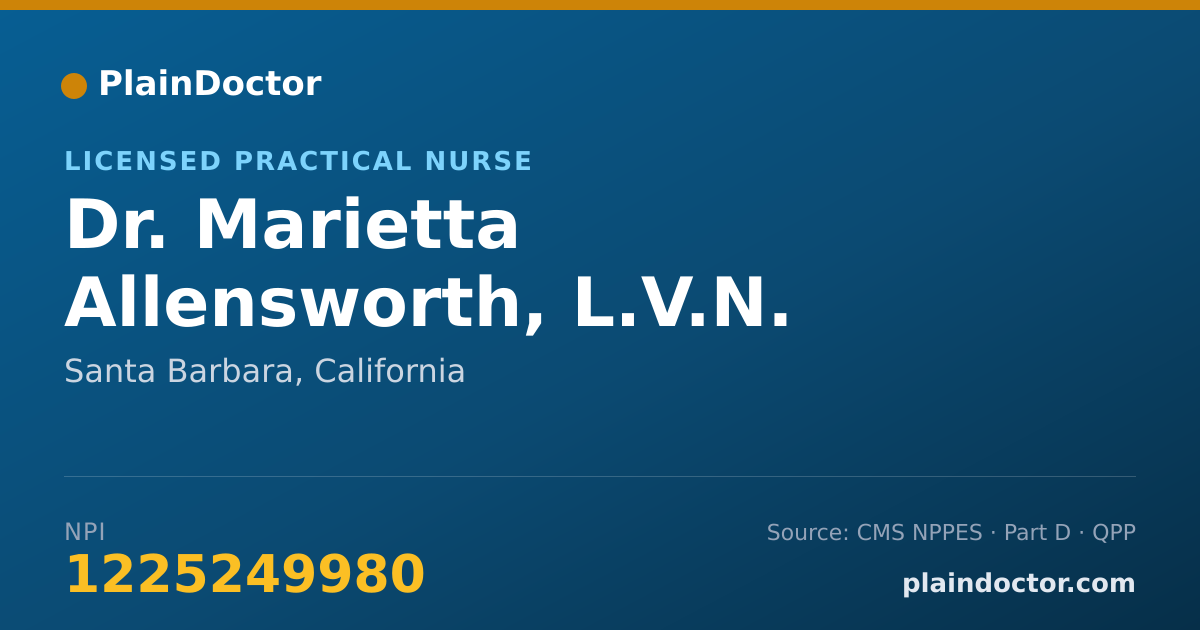 Shareable card for Marietta Allensworth, L.V.N. - Licensed Practical Nurse, Santa Barbara, CA