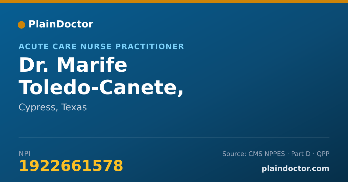 Shareable card for Marife Toledo-Canete, AGACNP-BC - Acute Care Nurse Practitioner, Cypress, TX