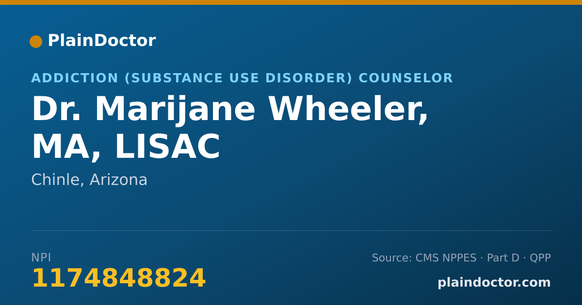 Shareable card for Marijane Wheeler, MA, LISAC - Addiction (Substance Use Disorder) Counselor, Chinle, AZ