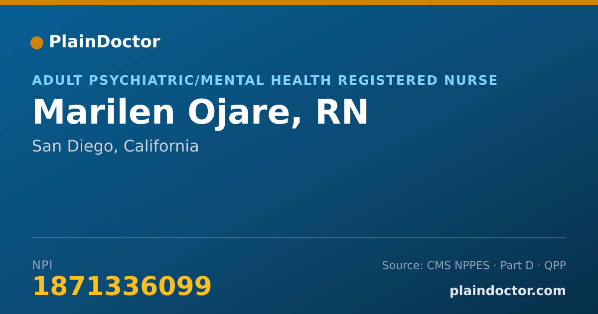 Shareable card for Marilen Ojare, RN - Adult Psychiatric/Mental Health Registered Nurse, San Diego, CA