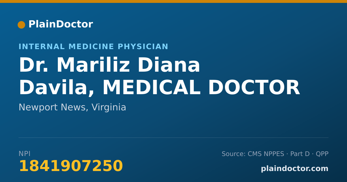 Shareable card for Mariliz Diana Davila, MEDICAL DOCTOR - Internal Medicine Physician, Newport News, VA