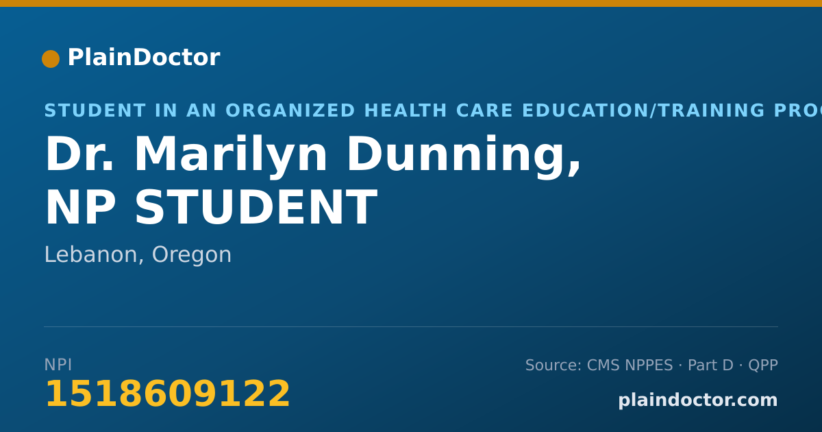 Shareable card for Marilyn Dunning, NP STUDENT - Student in an Organized Health Care Education/Training Program, Lebanon, OR