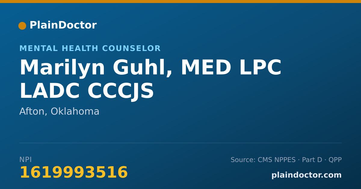 Shareable card for Marilyn Guhl, MED LPC LADC CCCJS - Mental Health Counselor, Afton, OK