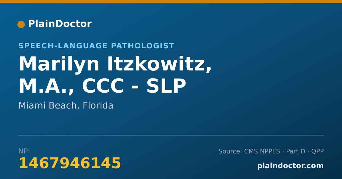 Shareable card for Marilyn Itzkowitz, M.A., CCC - SLP - Speech-Language Pathologist, Miami Beach, FL