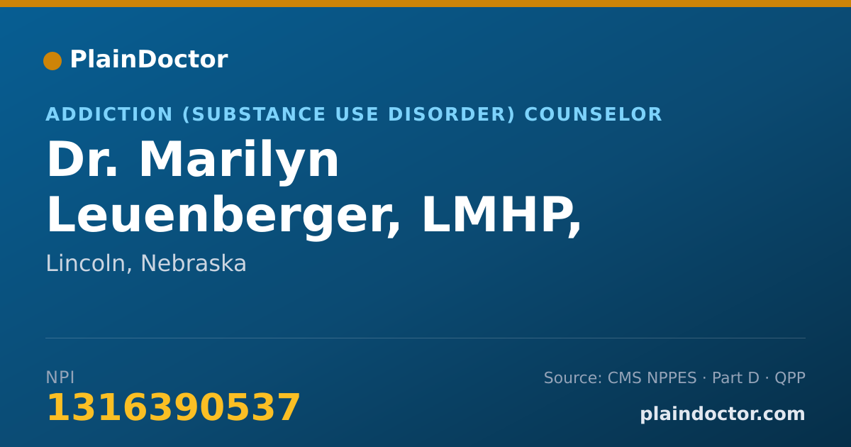 Shareable card for Marilyn Leuenberger, LMHP, LADC, MED AIDE - Addiction (Substance Use Disorder) Counselor, Lincoln, NE
