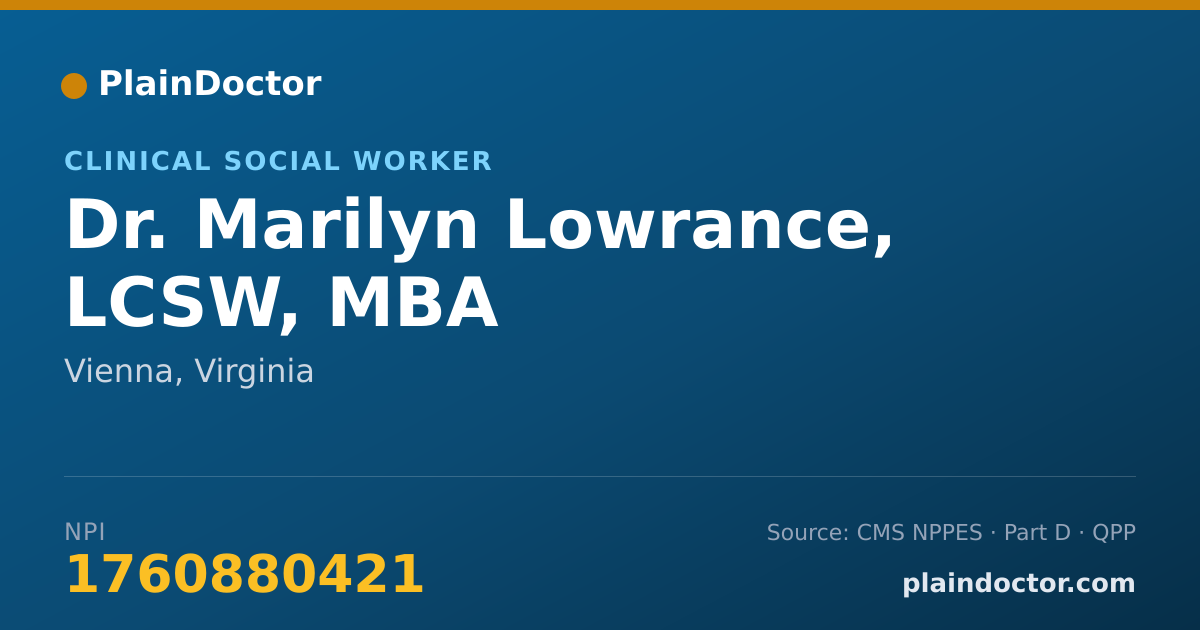 Shareable card for Marilyn Lowrance, LCSW, MBA - Clinical Social Worker, Vienna, VA