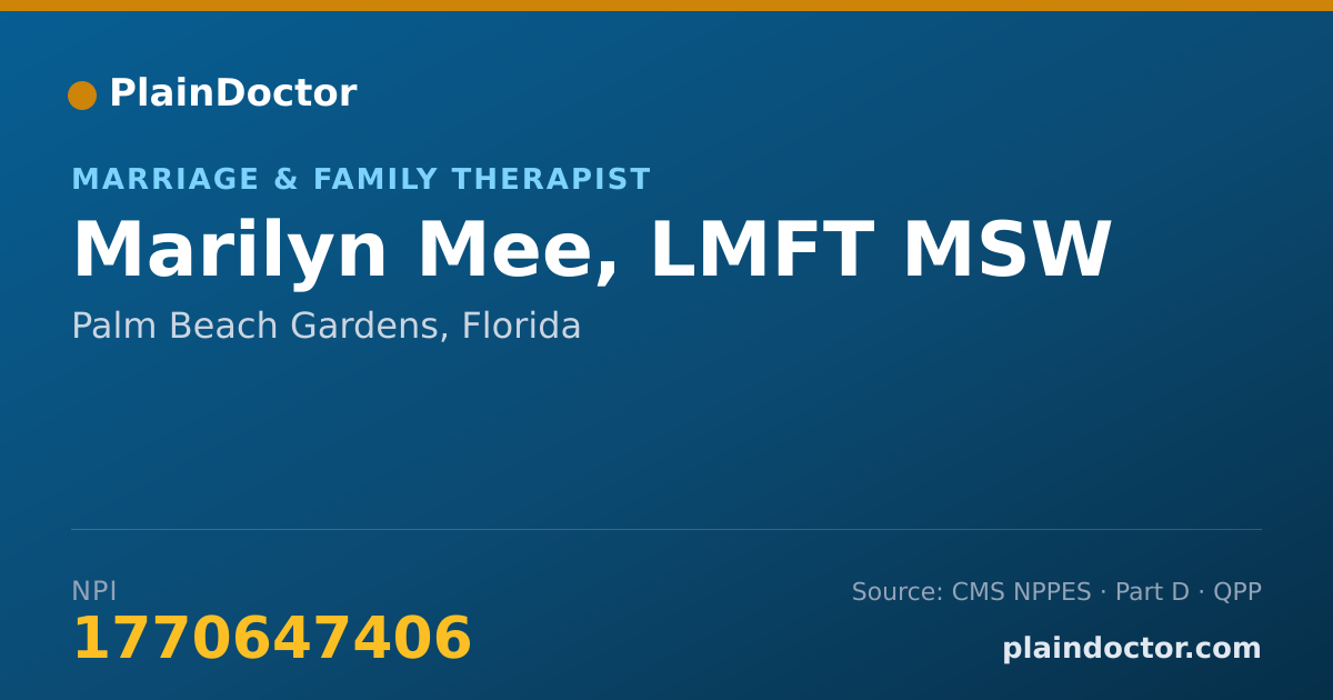 Shareable card for Marilyn Mee, LMFT MSW - Marriage & Family Therapist, Palm Beach Gardens, FL