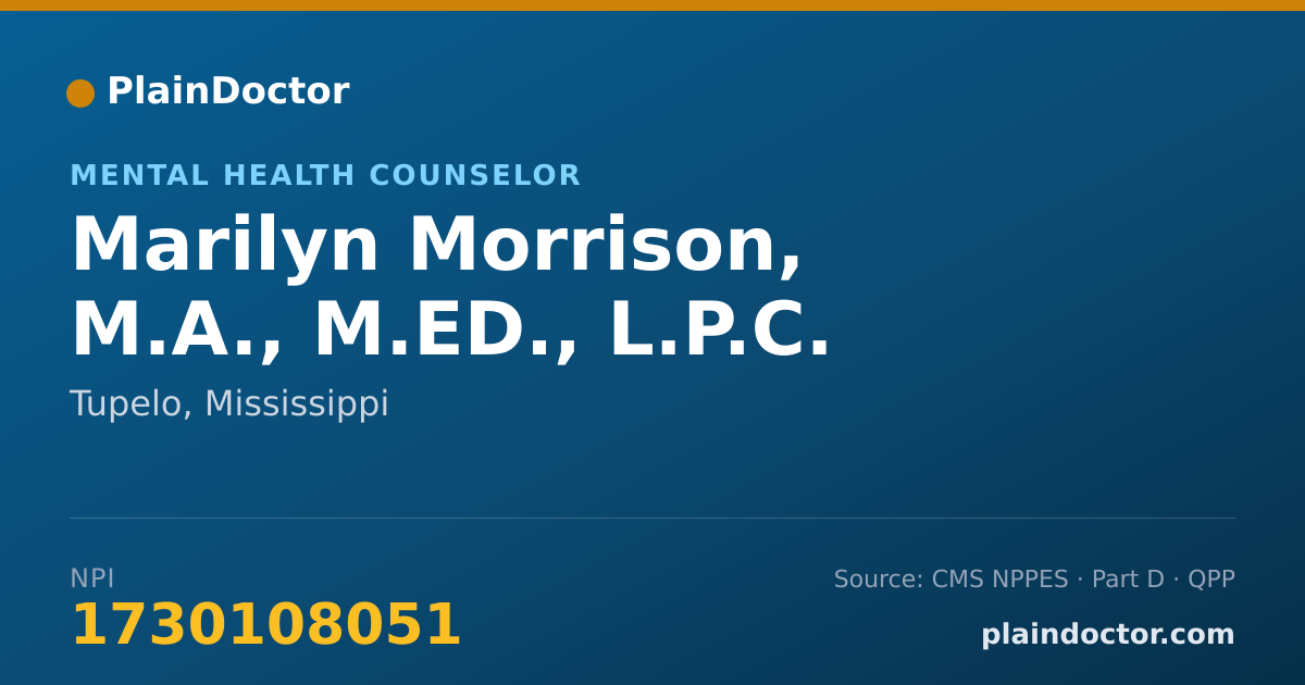 Shareable card for Marilyn Morrison, M.A., M.ED., L.P.C. - Mental Health Counselor, Tupelo, MS