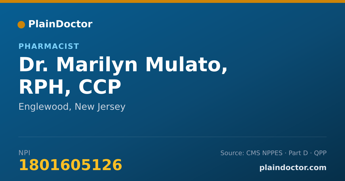 Shareable card for Marilyn Mulato, RPH, CCP - Pharmacist, Englewood, NJ