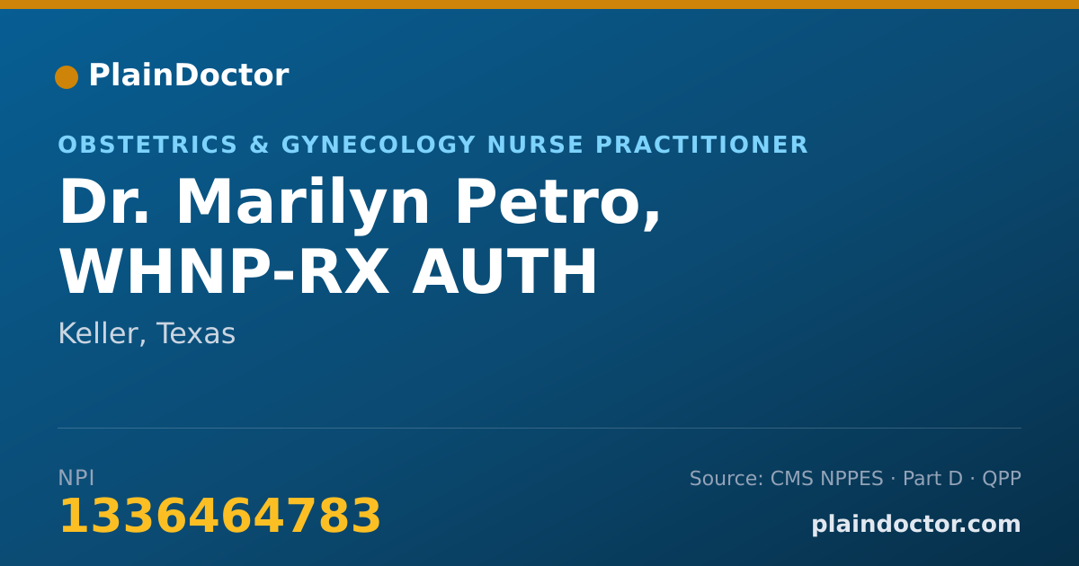 Shareable card for Marilyn Petro, WHNP-RX AUTH - Obstetrics & Gynecology Nurse Practitioner, Keller, TX