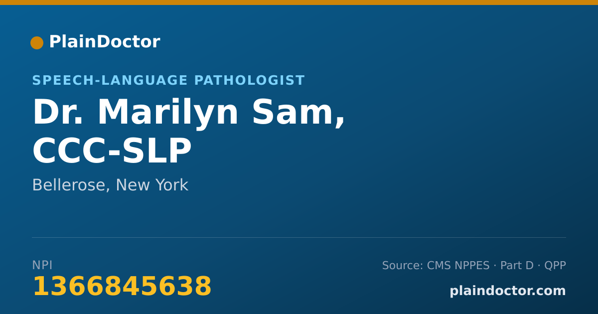 Shareable card for Marilyn Sam, CCC-SLP - Speech-Language Pathologist, Bellerose, NY