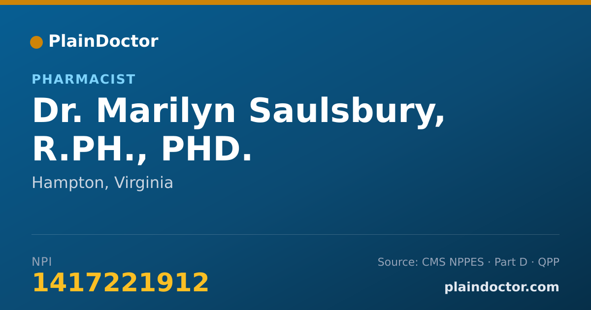 Shareable card for Marilyn Saulsbury, R.PH., PHD. - Pharmacist, Hampton, VA
