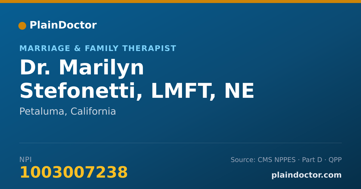 Shareable card for Marilyn Stefonetti, LMFT, NE - Marriage & Family Therapist, Petaluma, CA