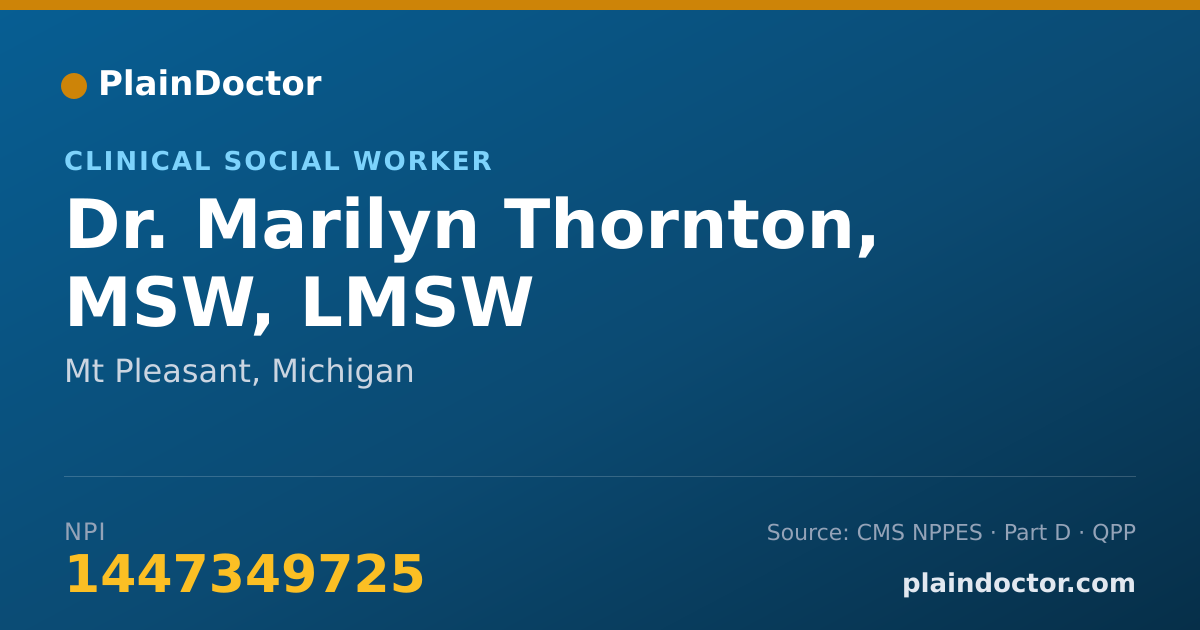 Shareable card for Marilyn Thornton, MSW, LMSW - Clinical Social Worker, Mt Pleasant, MI